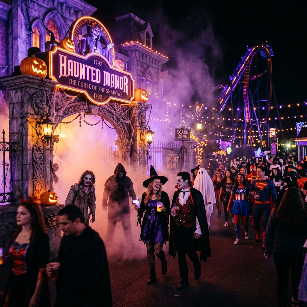 Halloween Horror Nights scare zones and haunted house experiences at theme parks 2026